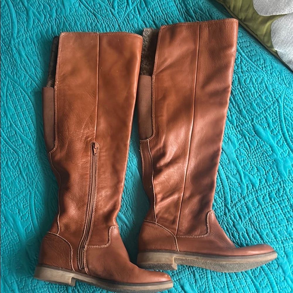 Lucky Brand Generall Brown Knee-High faux fur Leather Boots 7.5 ?